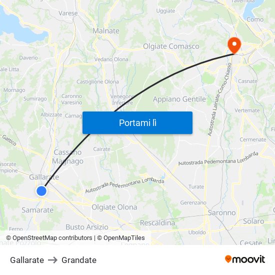 Gallarate to Grandate map