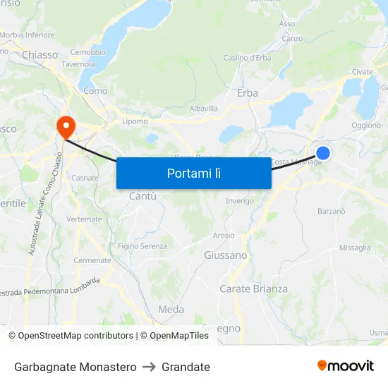 Garbagnate Monastero to Grandate map