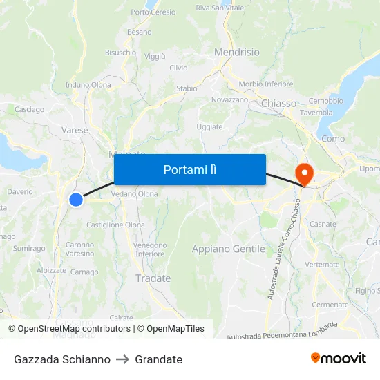 Gazzada Schianno to Grandate map