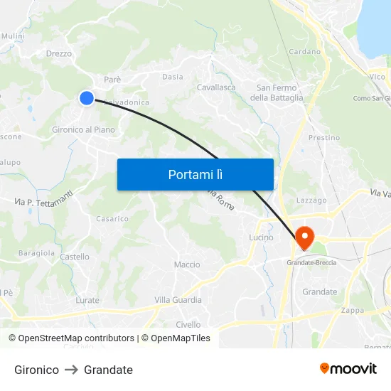 Gironico to Grandate map