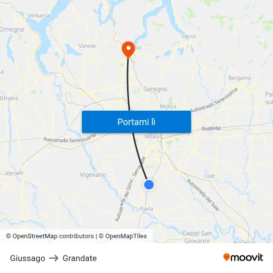 Giussago to Grandate map