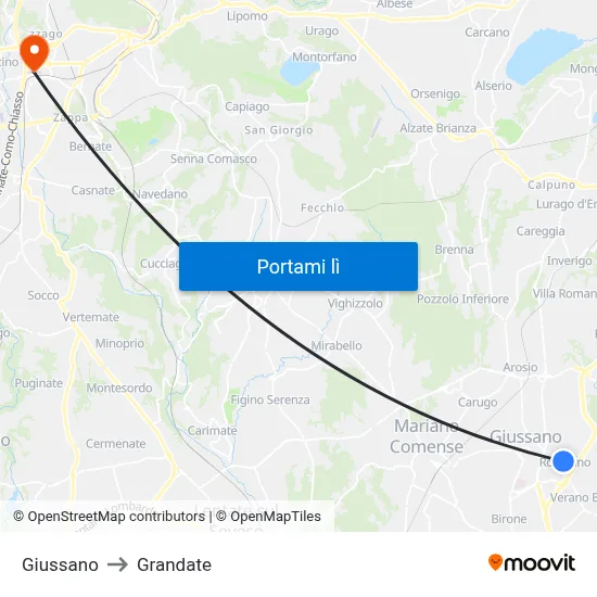 Giussano to Grandate map