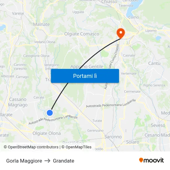 Gorla Maggiore to Grandate map