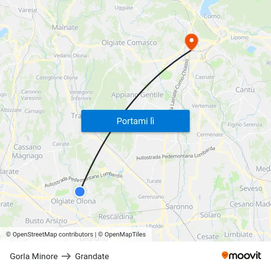 Gorla Minore to Grandate map