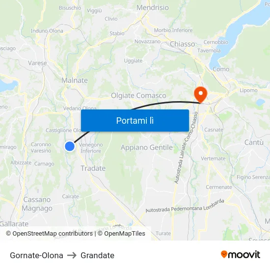 Gornate-Olona to Grandate map