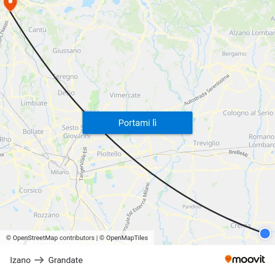 Izano to Grandate map