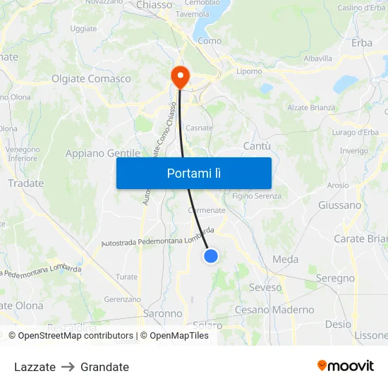 Lazzate to Grandate map