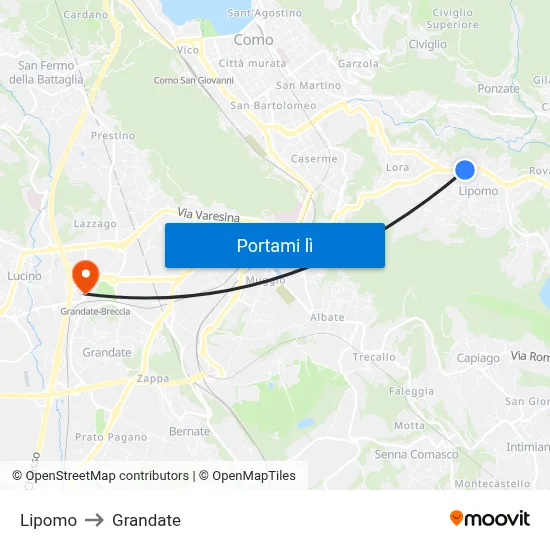 Lipomo to Grandate map