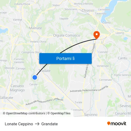 Lonate Ceppino to Grandate map