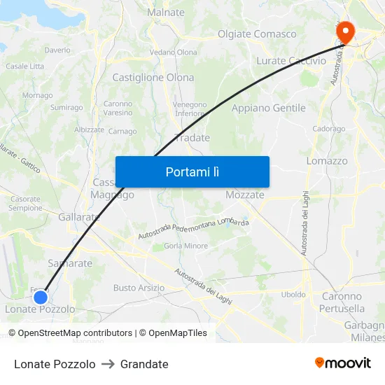 Lonate Pozzolo to Grandate map