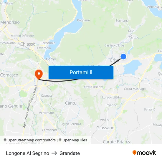 Longone Al Segrino to Grandate map