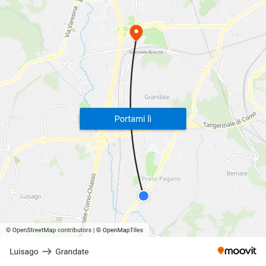 Luisago to Grandate map