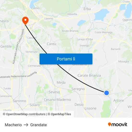 Macherio to Grandate map