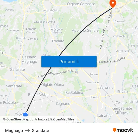 Magnago to Grandate map