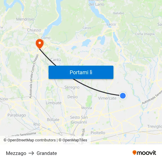 Mezzago to Grandate map