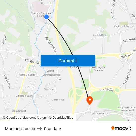 Montano Lucino to Grandate map