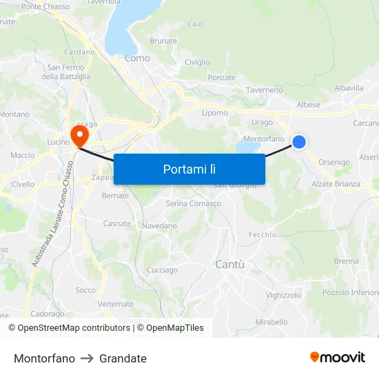 Montorfano to Grandate map