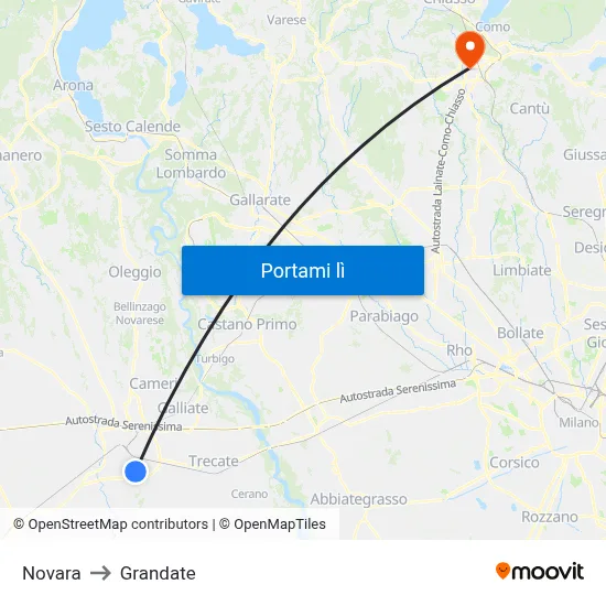 Novara to Grandate map