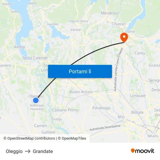 Oleggio to Grandate map