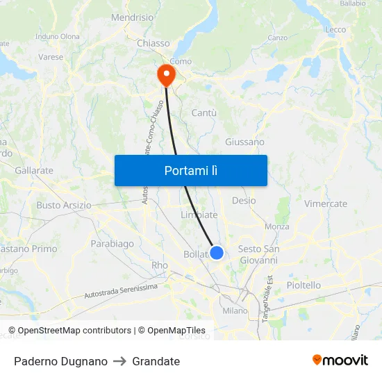 Paderno Dugnano to Grandate map