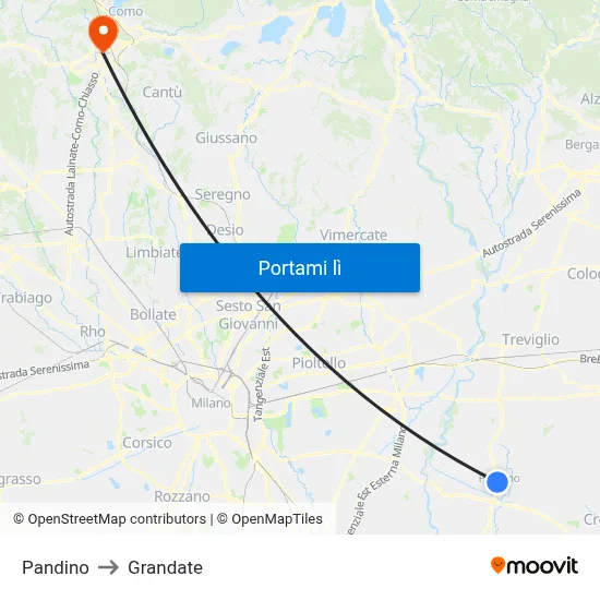Pandino to Grandate map