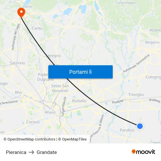 Pieranica to Grandate map