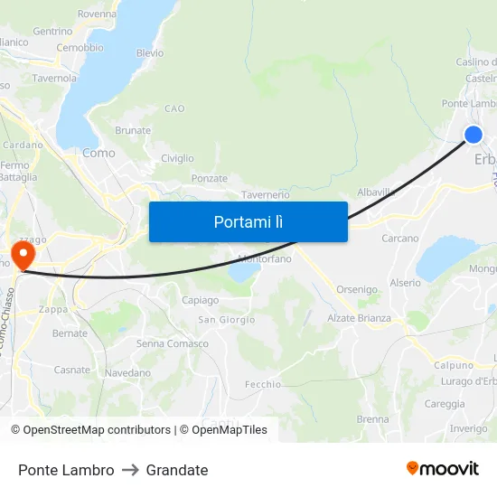 Ponte Lambro to Grandate map