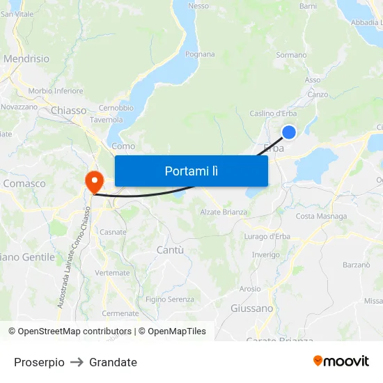 Proserpio to Grandate map