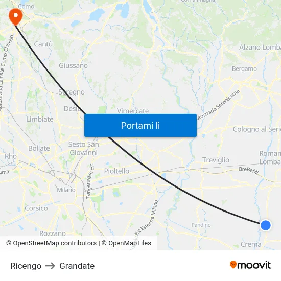 Ricengo to Grandate map