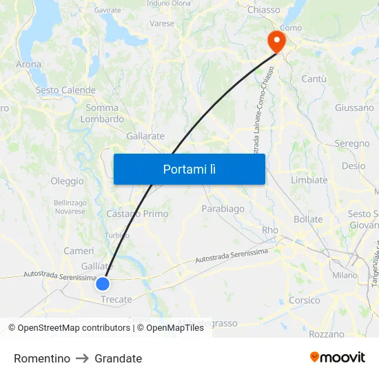 Romentino to Grandate map