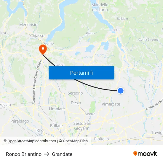 Ronco Briantino to Grandate map