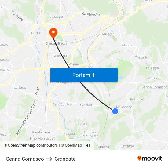 Senna Comasco to Grandate map