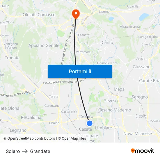 Solaro to Grandate map