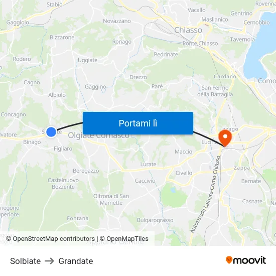 Solbiate to Grandate map