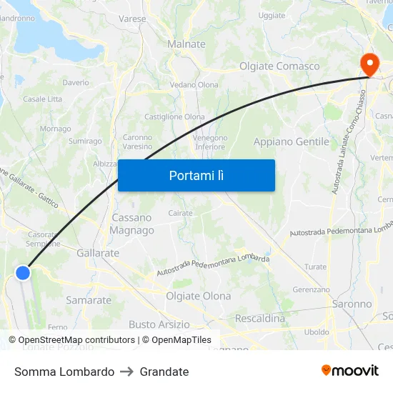 Somma Lombardo to Grandate map