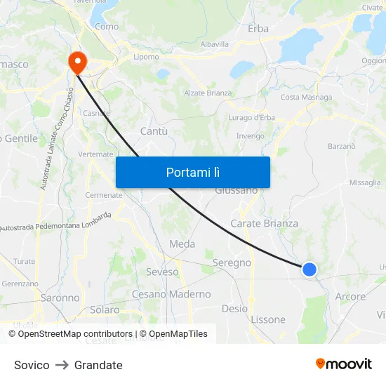Sovico to Grandate map