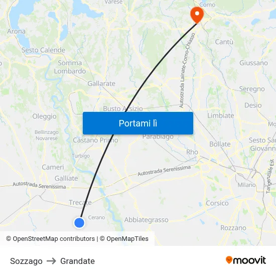 Sozzago to Grandate map