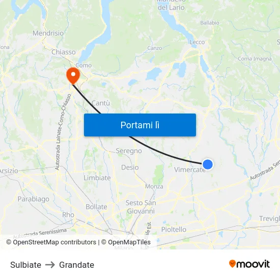Sulbiate to Grandate map
