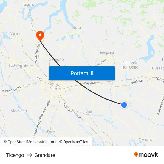 Ticengo to Grandate map