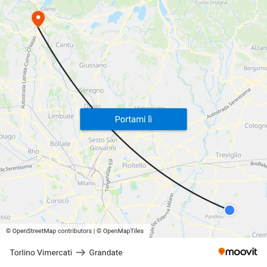 Torlino Vimercati to Grandate map