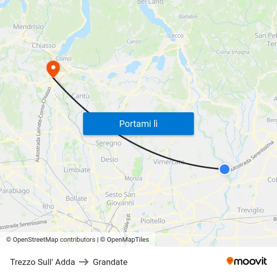 Trezzo Sull' Adda to Grandate map