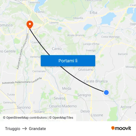 Triuggio to Grandate map