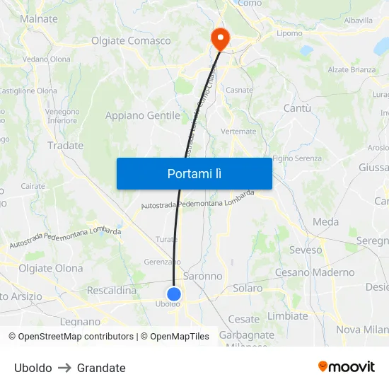 Uboldo to Grandate map