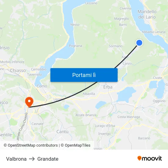 Valbrona to Grandate map