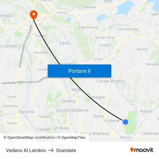 Vedano Al Lambro to Grandate map