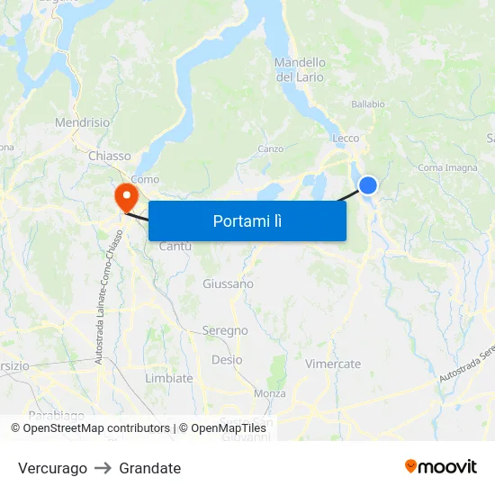 Vercurago to Grandate map