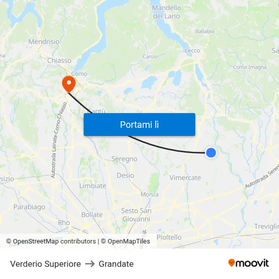 Verderio Superiore to Grandate map