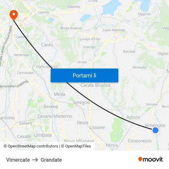 Vimercate to Grandate map