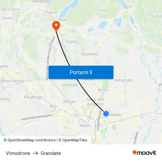 Vimodrone to Grandate map