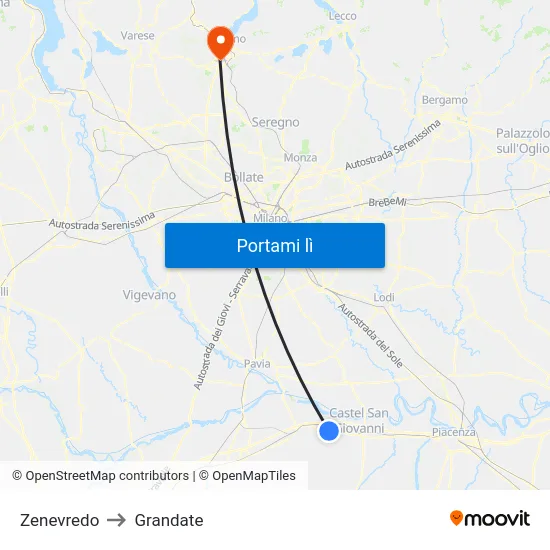 Zenevredo to Grandate map